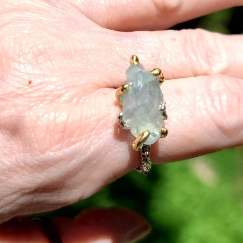 HUGE raw sea green Aquamarine ring sz8 - Picture 6 of 12